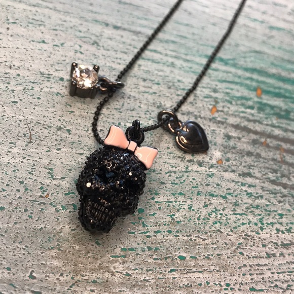 Betsey Johnson Jewelry - Betsey Johnson Black Chain Skull Charm Necklace